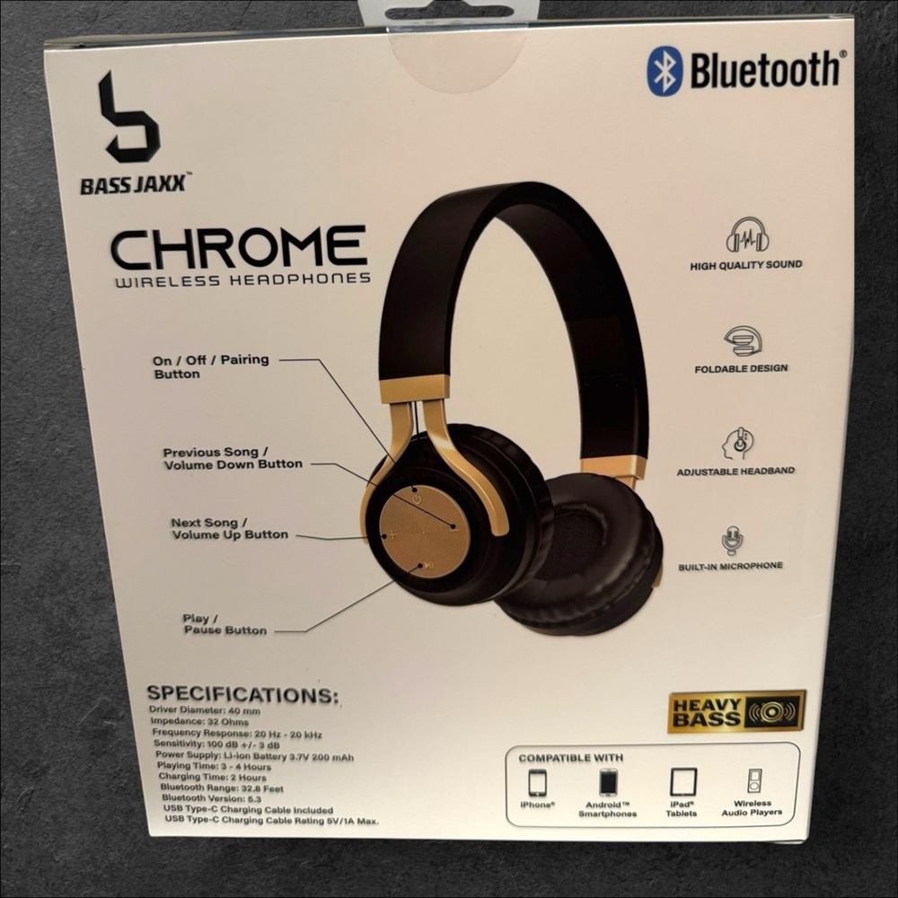 Bass Jaxx Black Wireless Bluetooth Headphones - Picture 3 of 5
